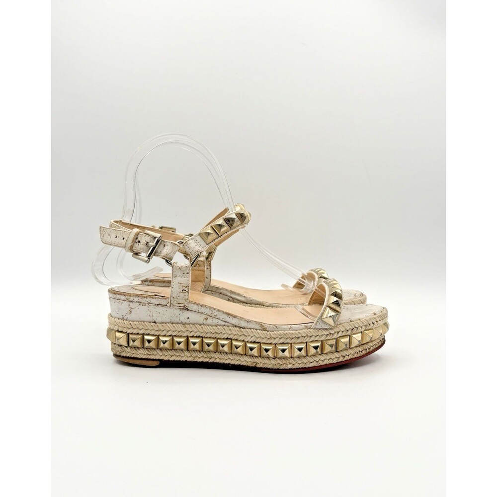 Christian Louboutin Cataclou 60 Cork White & Gold Platform Sandals Sz EU 34
